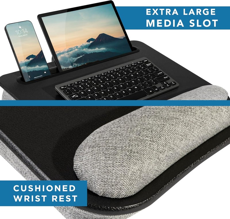 LapGear Portable Laptop Lap Desk with Pillow Cushion, Anti-Slip Strip, Tablet or Phone Storage Slot, Pen and Pencil Pocket, and Wrist Rest - Black - Fits up to 15.6 Inch Laptops - Style No. 91348 - Image 4